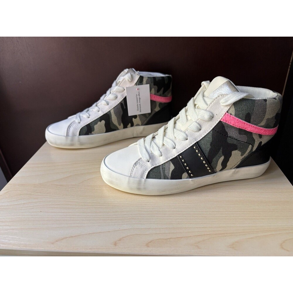 New Nine West Stunnah Distressed Medium Green Camo High-Top Shoes Size 5.5